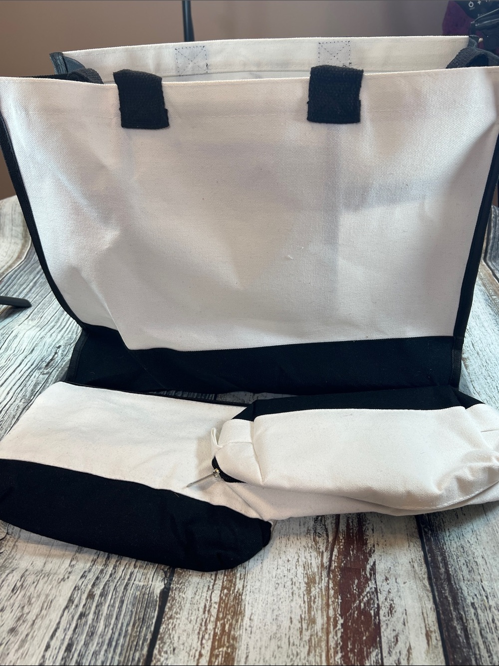 Monogram “N” Canvas Tote Bag 3 pc Set – Tote, Pouch & Organizer | Black & White - Picture 3 of 17